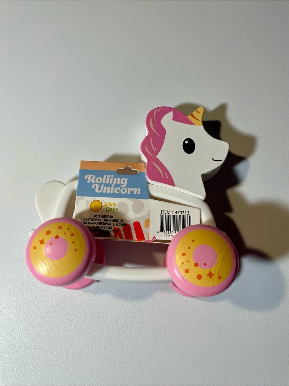 Rolling Unicorn Push Toy - Pink and Yellow NWT Toddlers Learning Fun Roll Wheels